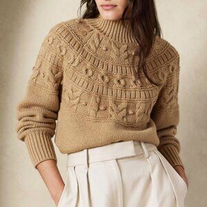 EUC BR Couronne Cotton Blend Textured Fair Isle Sweater Camel Small